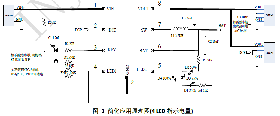 英集芯IP5407功能移動電源 2A 充電 2.4A 放電集成SOC